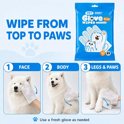 Dogs & Tiddles No-Rinse Pet Grooming Glove Wipes Pack of 10, Disposable Deodorizing Bath and Cleaning Wipes for Dogs and Cats Dogs & Tiddles