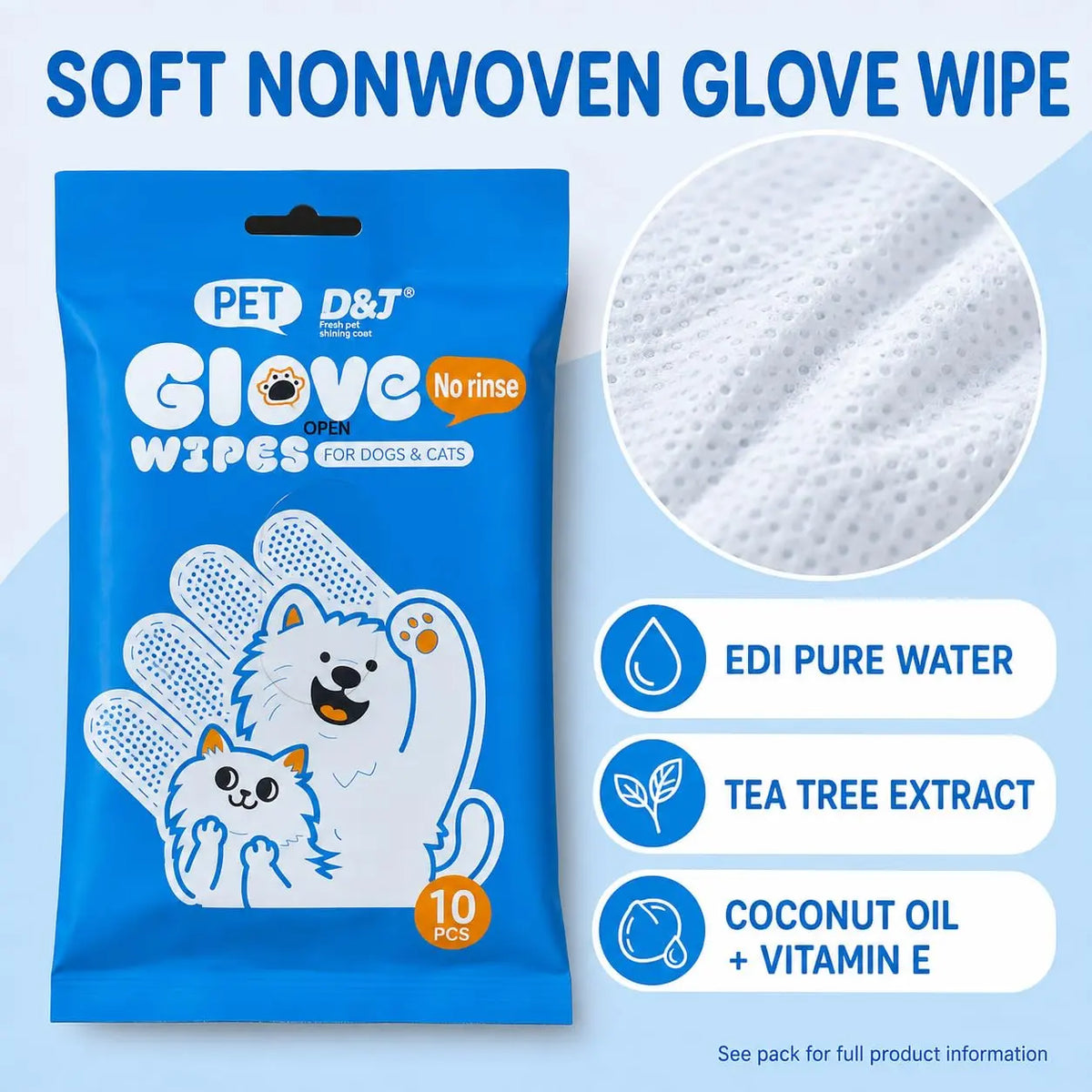 Dogs & Tiddles No-Rinse Pet Grooming Glove Wipes Pack of 10, Disposable Deodorizing Bath and Cleaning Wipes for Dogs and Cats Dogs & Tiddles