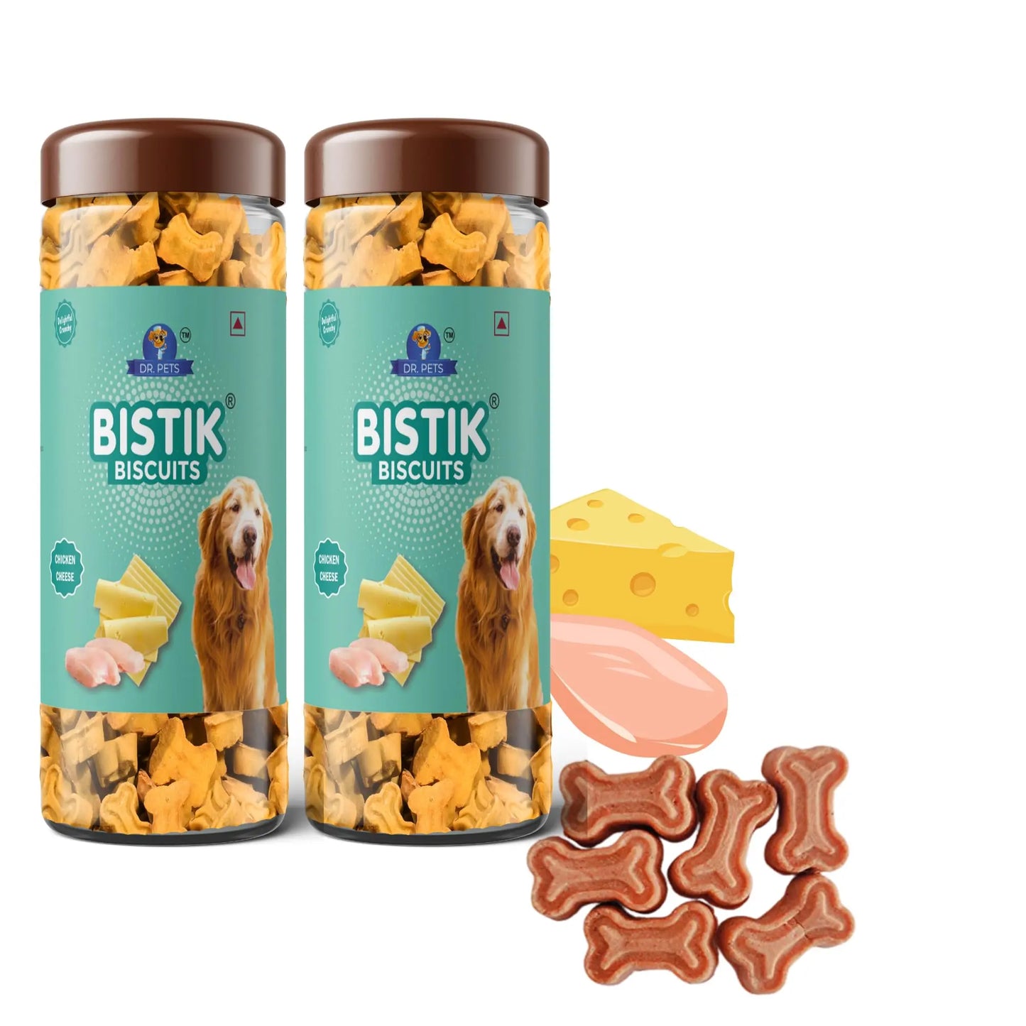 Dr.Pets Bistik Dog Food Treat - Dog Biscuits for Adult Dog & Puppy, Gluten Free Healthy Treats with Fresh & Natural Ingredients, Chicken Cheese Flavor 450g Each Pack of 2 Dr.Pets