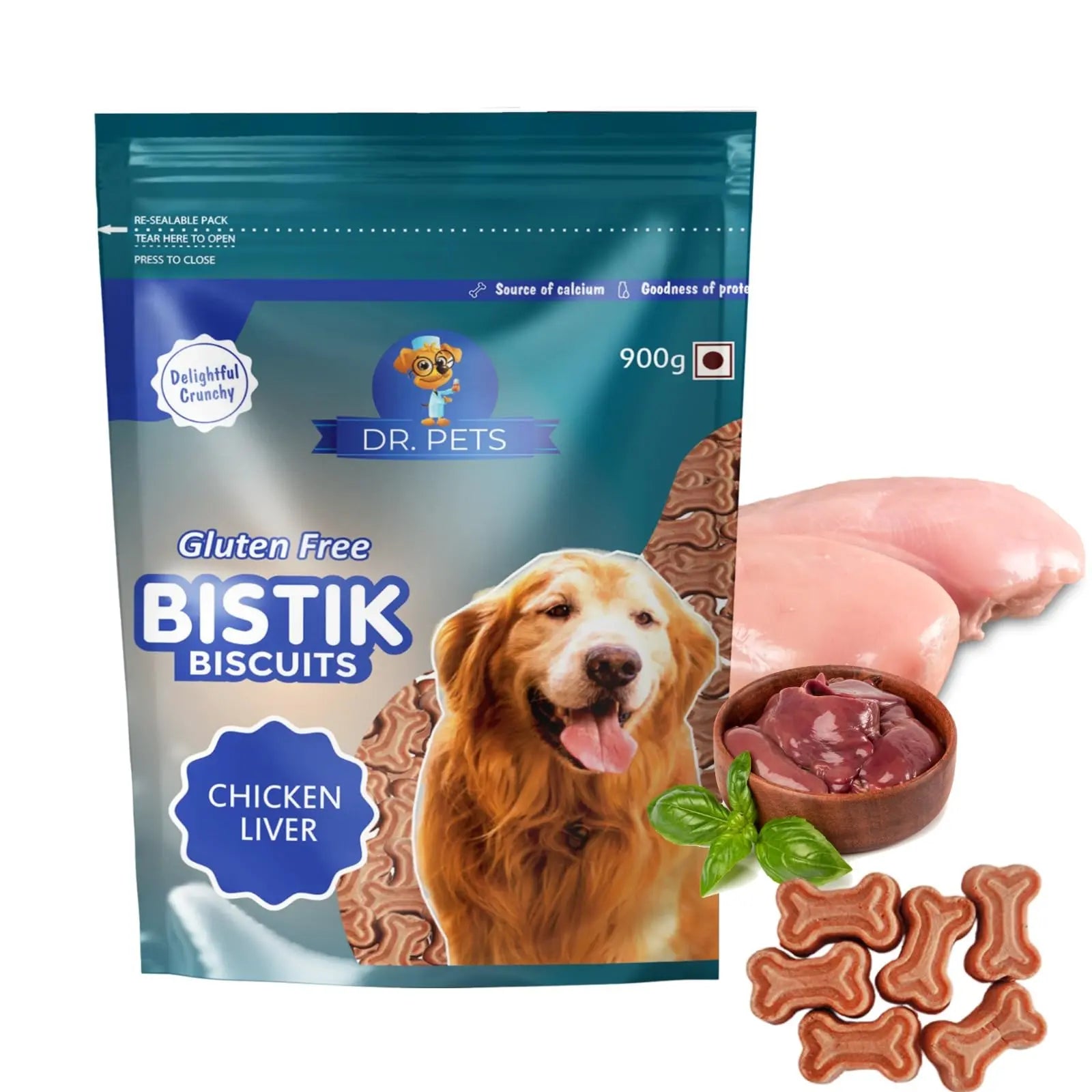 Dr.Pets Bistik Dog Food Treat - Dog Biscuits for Adult Dog & Puppy, Gluten Free Healthy Treats with Fresh & Natural Ingredients, Chicken Liver Flavor 900g Pack of 1 Dr.Pets