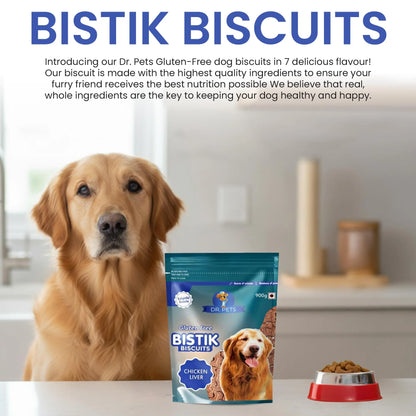 Dr.Pets Bistik Dog Food Treat - Dog Biscuits for Adult Dog & Puppy, Gluten Free Healthy Treats with Fresh & Natural Ingredients, Chicken Liver Flavor 900g Pack of 1 Dr.Pets