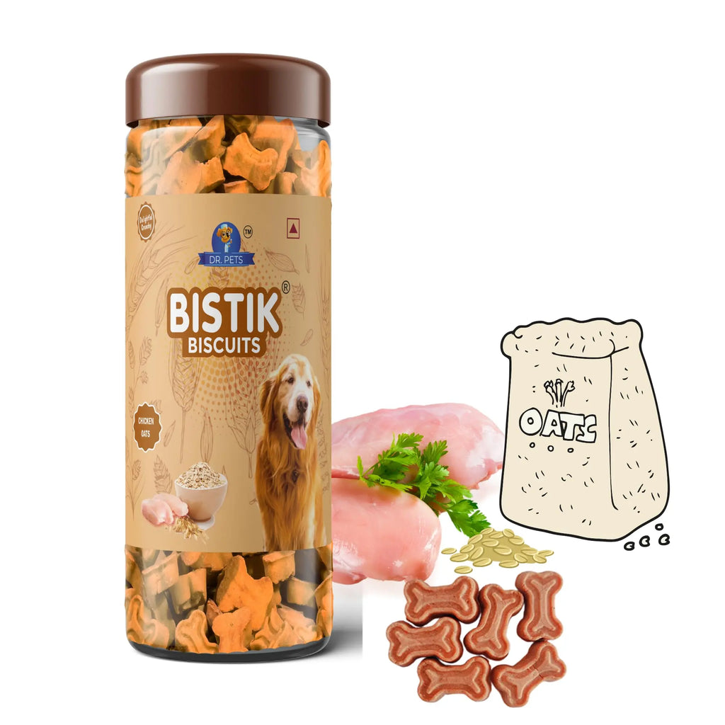 Dr.Pets Bistik Dog Food Treat - Dog Biscuits for Adult Dog & Puppy, Gluten Free Healthy Treats with Fresh & Natural Ingredients, Chicken Oats Flavor 450g Pack of 1 Dr.Pets