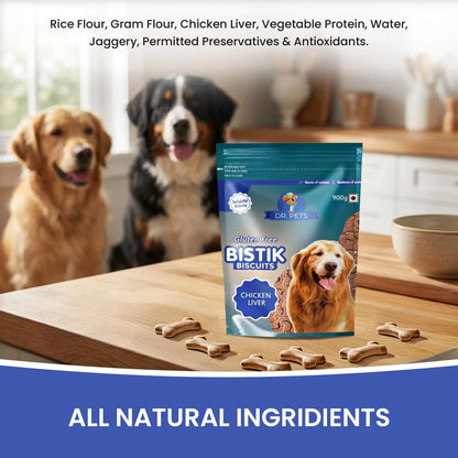 Dr.Pets Bistik Dog Food Treat - Dog Biscuits for Adult Dog & Puppy, Gluten Free Healthy Treats with Fresh & Natural Ingredients, Milk Chicken & Chicken Lever Flavor 900g Each (Combo Pack) Dr.Pets