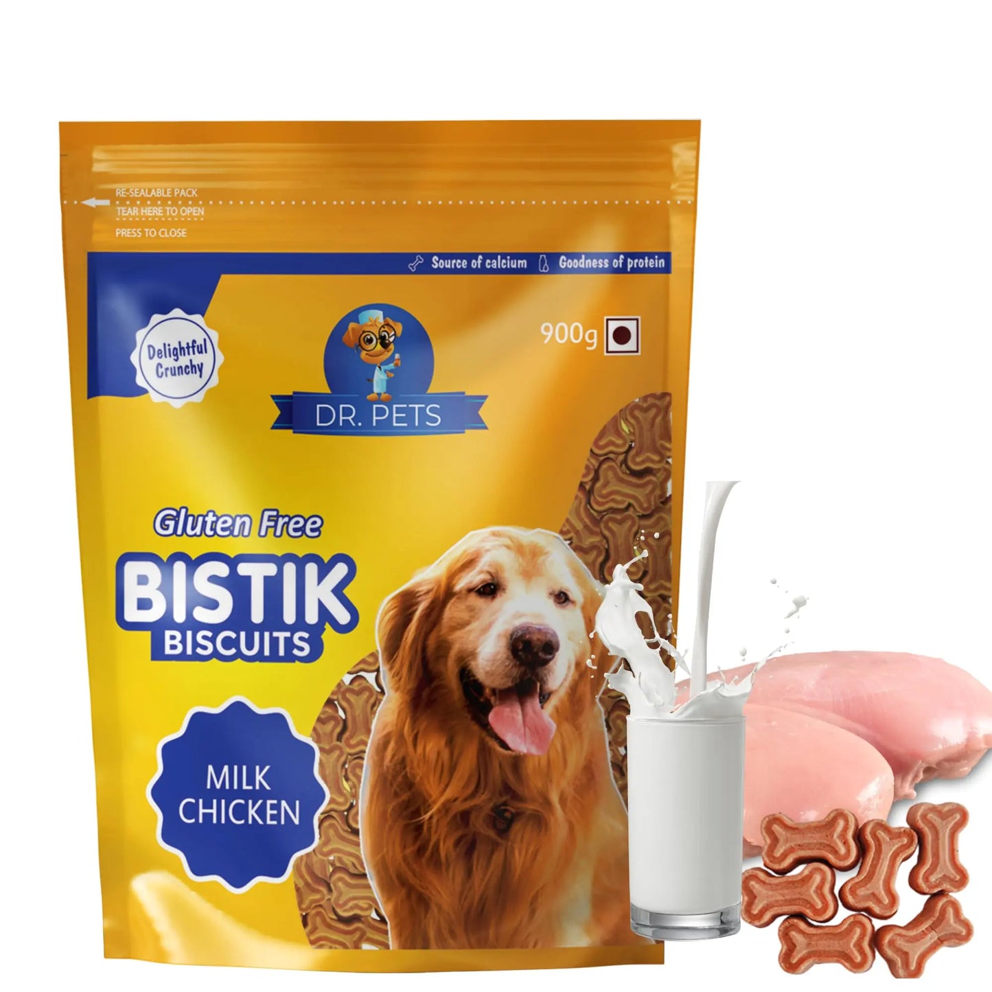 Dr.Pets Bistik Dog Food Treat - Dog Biscuits for Adult Dog & Puppy, Gluten Free Healthy Treats with Fresh & Natural Ingredients, Milk Chicken & Chicken Lever Flavor 900g Each (Combo Pack) Dr.Pets