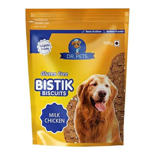 Dr.Pets Bistik Dog Food Treat - Dog Biscuits for Adult Dog & Puppy, Gluten Free Healthy Treats with Fresh & Natural Ingredients, Milk Chicken & Chicken Lever Flavor 900g Each (Combo Pack) Dr.Pets
