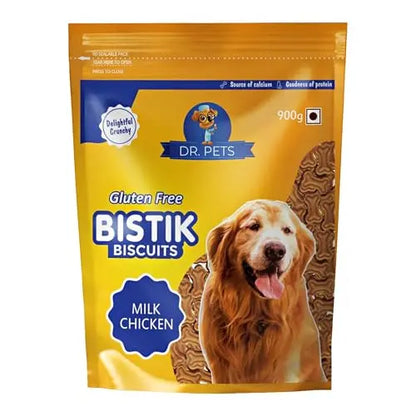 Dr.Pets Bistik Dog Food Treat - Dog Biscuits for Adult Dog & Puppy, Gluten Free Healthy Treats with Fresh & Natural Ingredients, Milk Chicken & Chicken Lever Flavor 900g Each (Combo Pack) Dr.Pets