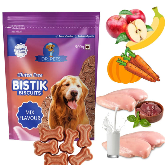 Dr.Pets Bistik Dog Food Treat - Dog Biscuits for Adult Dog & Puppy, Gluten Free Healthy Treats with Fresh & Natural Ingredients, Mix Flavor 900g Pack of 1 Dr.Pets