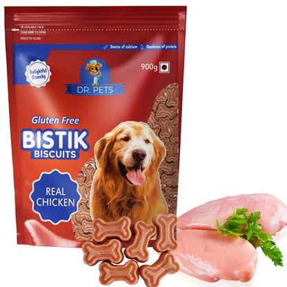 Dr.Pets Bistik Dog Food Treat - Dog Biscuits for Adult Dog & Puppy, Gluten Free Healthy Treats with Fresh & Natural Ingredients, Real Chicken Flavor 900g Pack of 1 Dr.Pets