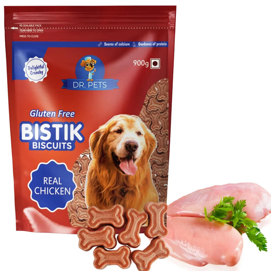 Dr.Pets Bistik Dog Food Treat - Dog Biscuits for Adult Dog & Puppy, Gluten Free Healthy Treats with Fresh & Natural Ingredients, Real Chicken Flavor 900g Pack of 1 Dr.Pets