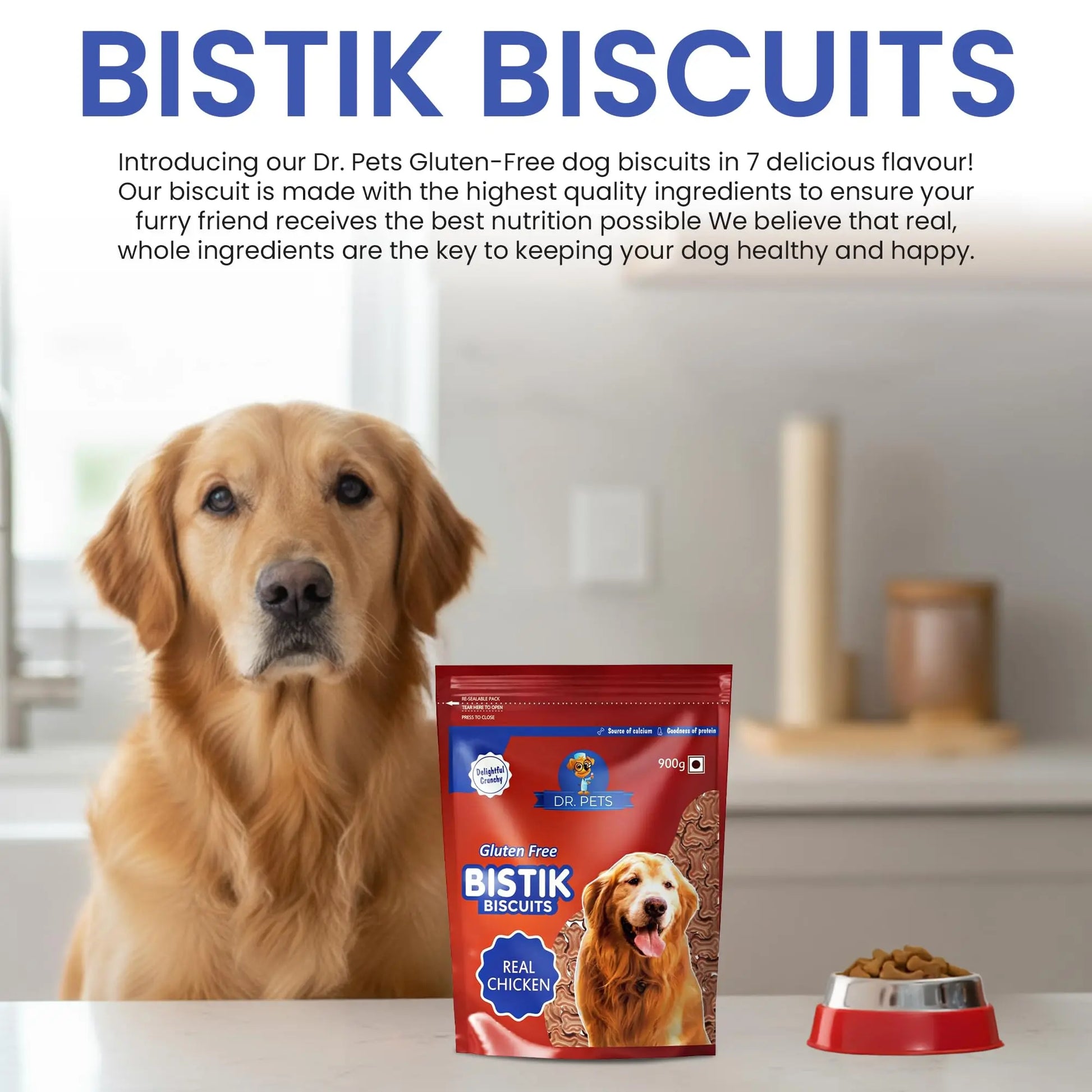 Dr.Pets Bistik Dog Food Treat - Dog Biscuits for Adult Dog & Puppy, Gluten Free Healthy Treats with Fresh & Natural Ingredients, Real Chicken Flavor 900g Pack of 1 Dr.Pets