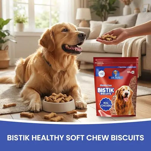 Dr.Pets Bistik Dog Food Treat - Dog Biscuits for Adult Dog & Puppy, Gluten Free Healthy Treats with Fresh & Natural Ingredients, Real Chicken Flavor 900g Pack of 1 Dr.Pets