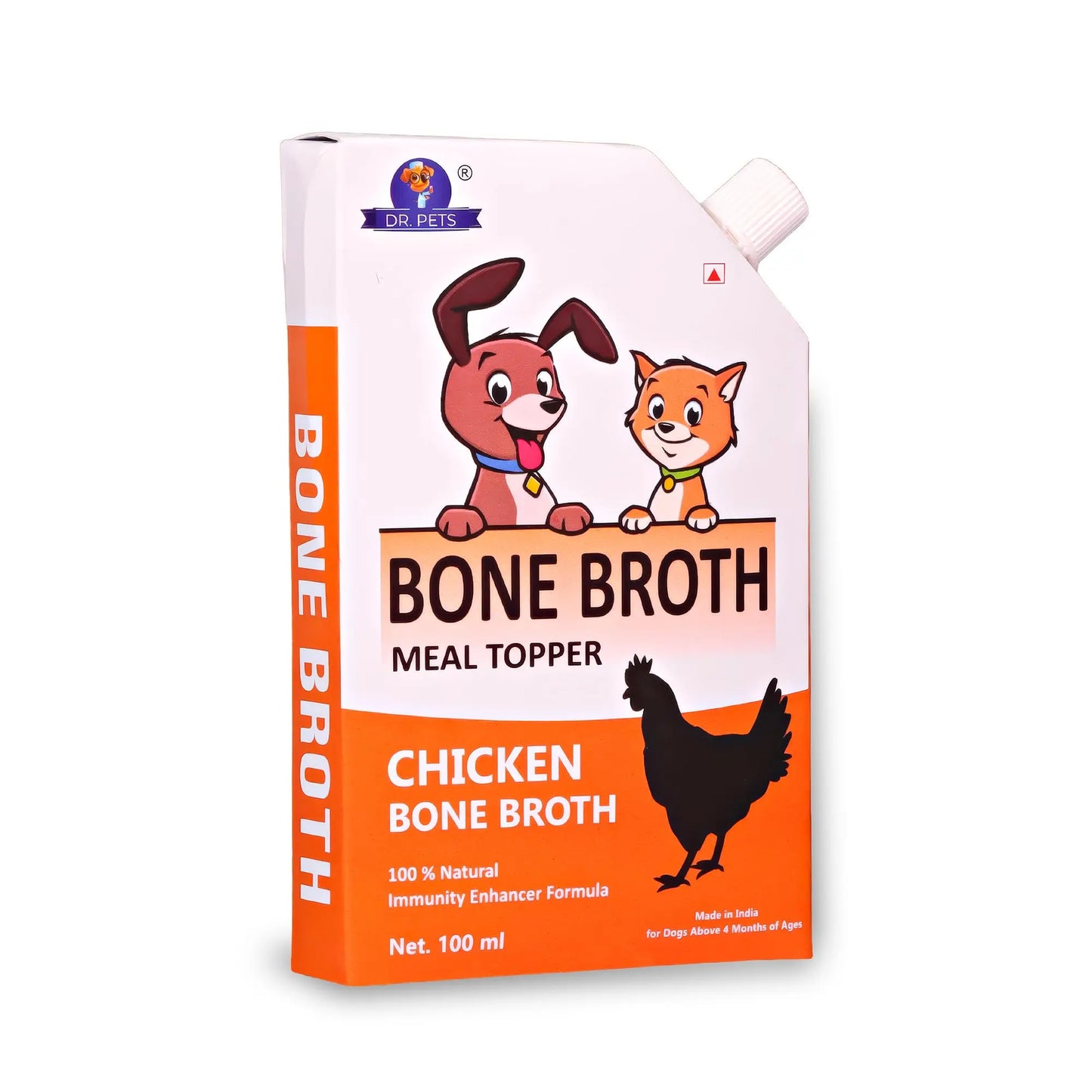 Dr.Pets Chicken Bone Broth for Dogs & Cats, Dog Food Meal Topper, Human Grade Preservative Free, Dog Treats for All Life Stages, Natural Supplements, Pack of 3 (100 ML) Dr.Pets