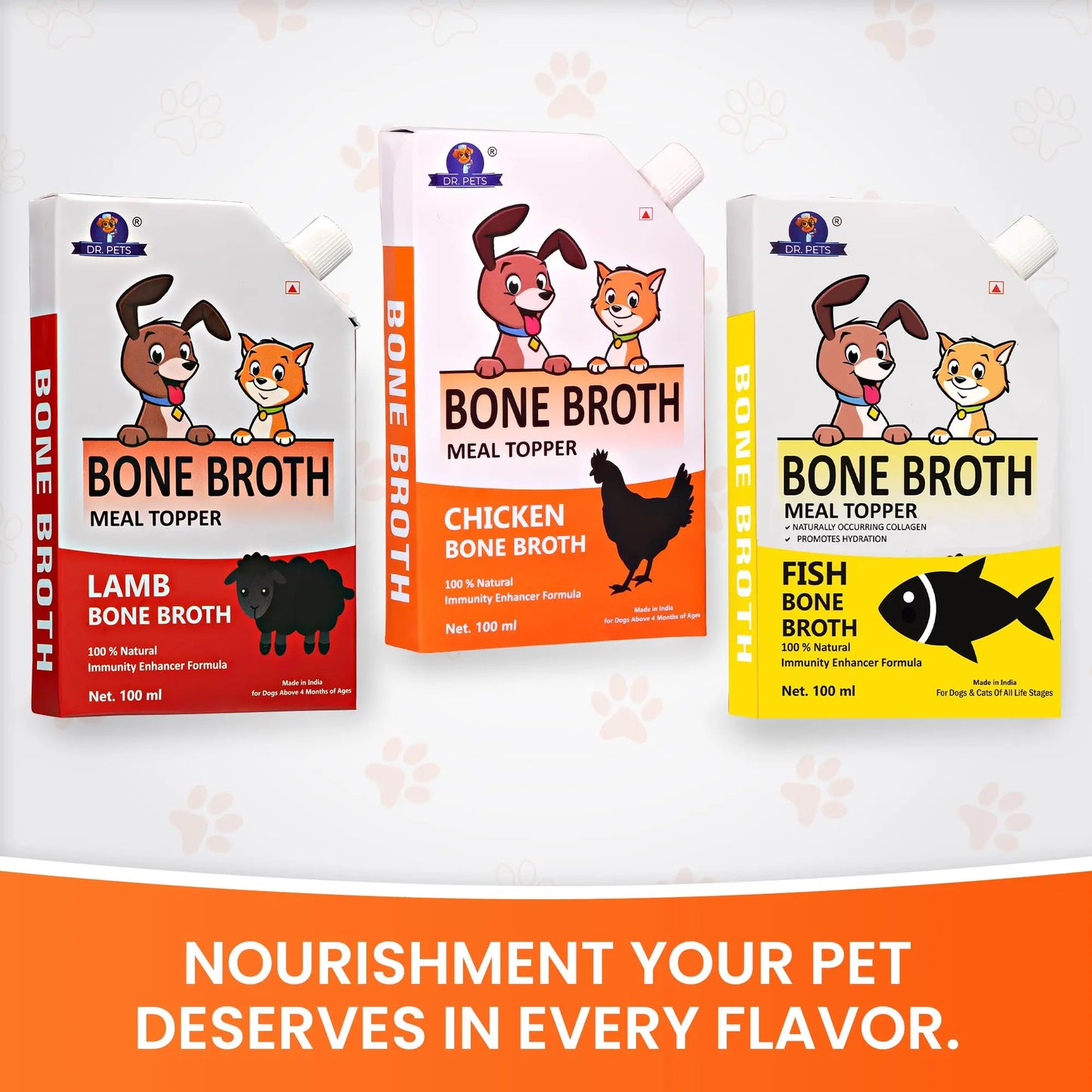 Dr.Pets Chicken Bone Broth for Dogs & Cats, Dog Food Meal Topper, Human Grade Preservative Free, Dog Treats for All Life Stages, Natural Supplements, Pack of 3 (100 ML) Dr.Pets