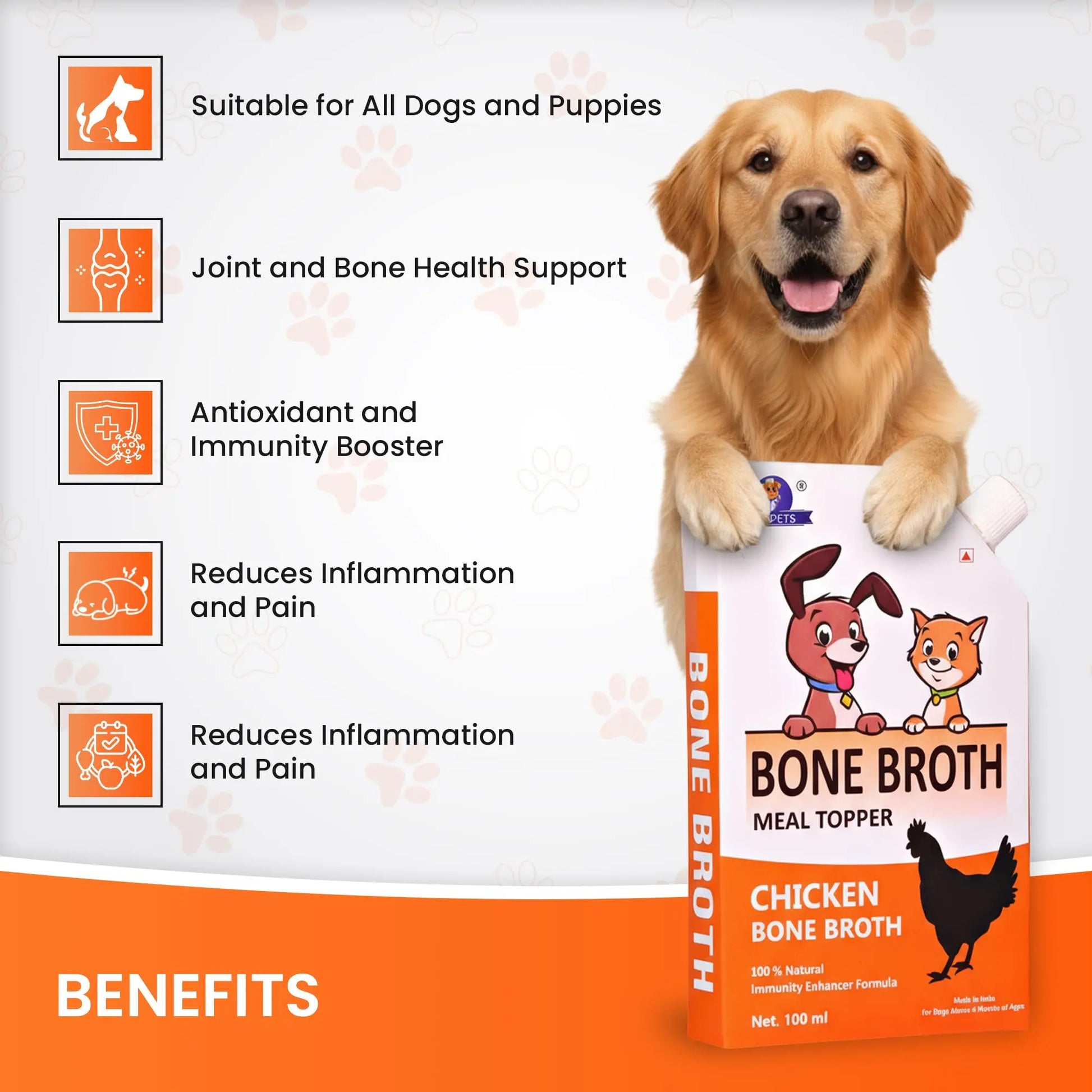 Dr.Pets Chicken Bone Broth for Dogs & Cats, Dog Food Meal Topper, Human Grade Preservative Free, Dog Treats for All Life Stages, Natural Supplements, Pack of 3 (100 ML) Dr.Pets
