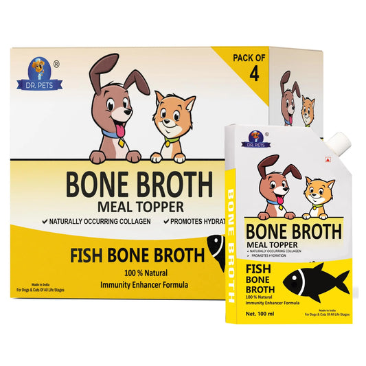 Dr.Pets Fish Bone Broth for Cats & Dogs (100ml X 4 Pack) Food Topper, Human Grade Preservative Free, Cat/Dog Wet Food Soup for All Life Stages, Natural Supplements with Natural Collagen. Dr.Pets