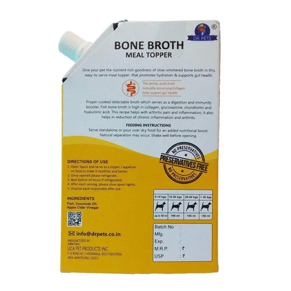 Dr.Pets Fish Bone Broth for Cats & Dogs (100ml X 4 Pack) Food Topper, Human Grade Preservative Free, Cat/Dog Wet Food Soup for All Life Stages, Natural Supplements with Natural Collagen. Dr.Pets
