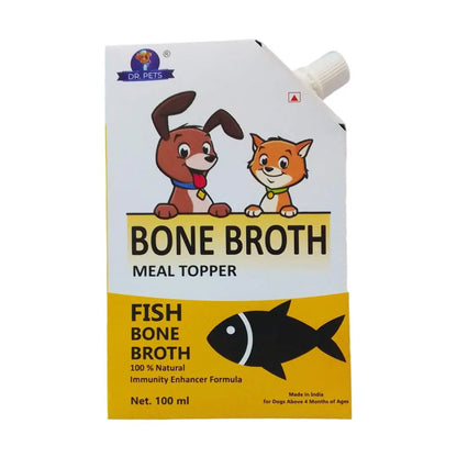 Dr.Pets Fish Bone Broth for Cats & Dogs (100ml X 4 Pack) Food Topper, Human Grade Preservative Free, Cat/Dog Wet Food Soup for All Life Stages, Natural Supplements with Natural Collagen. Dr.Pets
