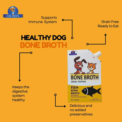 Dr.Pets Fish Bone Broth for Cats & Dogs (100ml X 4 Pack) Food Topper, Human Grade Preservative Free, Cat/Dog Wet Food Soup for All Life Stages, Natural Supplements with Natural Collagen. Dr.Pets