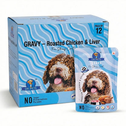 Dr.Pets Gluten & Preservative Free Dog Wet Food (Gravy) | Balanced Meal with High Protein Chicken & Liver Chunks for Adult Dogs & Puppies | No Added Sugar & Paraben | 85 g (Pack of 12) Dr.Pets