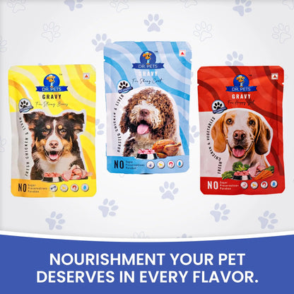 Dr.Pets Gluten & Preservative Free Dog Wet Food (Gravy) | Balanced Meal with High Protein Chicken & Liver Chunks for Adult Dogs & Puppies | No Added Sugar & Paraben | 85 g (Pack of 12) Dr.Pets