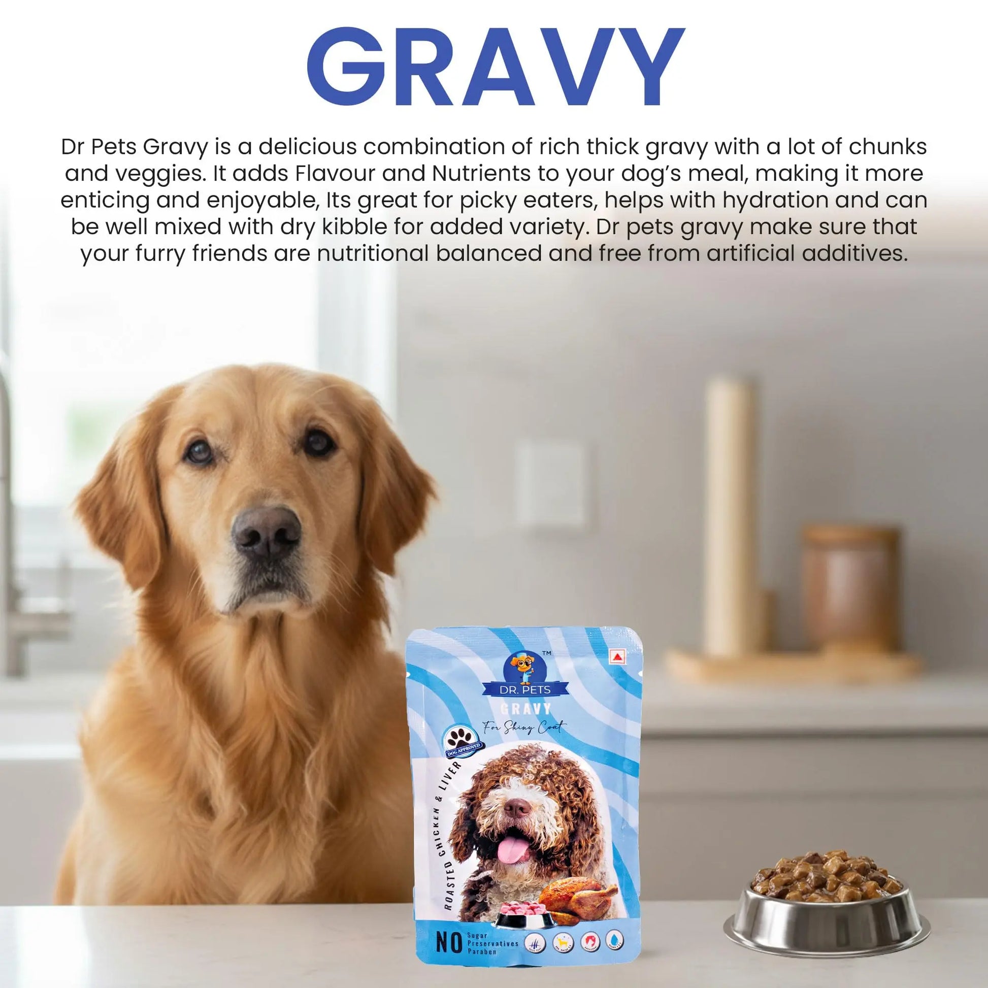 Dr.Pets Gluten & Preservative Free Dog Wet Food (Gravy) | Balanced Meal with High Protein Chicken & Liver Chunks for Adult Dogs & Puppies | No Added Sugar & Paraben | 85 g (Pack of 12) Dr.Pets