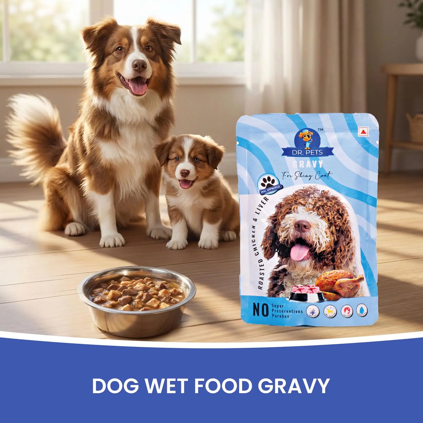 Dr.Pets Gluten & Preservative Free Dog Wet Food (Gravy) | Balanced Meal with High Protein Chicken & Liver Chunks for Adult Dogs & Puppies | No Added Sugar & Paraben | 85 g (Pack of 12) Dr.Pets