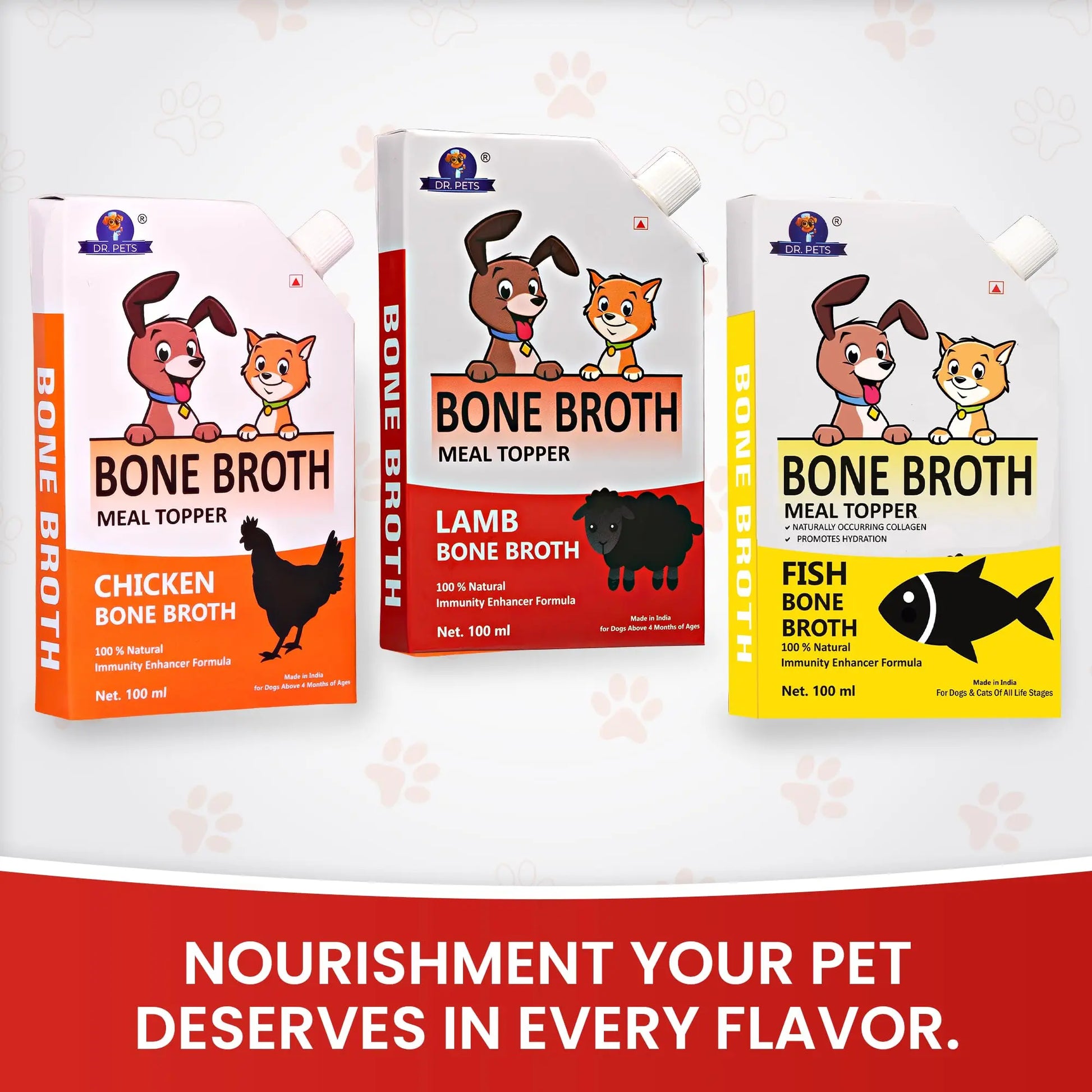 Dr.Pets Lamb Bone Broth for Cats & Dogs (100ml X 3 Pack) Food Topper, Human Grade Preservative Free, Cat/Dog Wet Food Soup for All Life Stages, Natural Supplements with Natural Collagen Dr.Pets