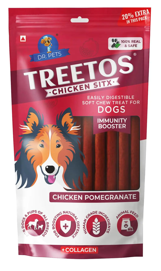 Dr.Pets Treetos Dog Food, Chicken Sticks for Dog Chew Stick for All Life Stages, Dog Treats for Adult Dog & Puppies, Gluten-Free, Soft & Chewy Texture, Chicken Pomegranate Flavor 70g Pack of 1 Dr.Pets