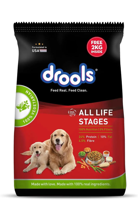 Drools 100% Vegetarian all ages Dog Food, 8kg +2kg Amanpetshop