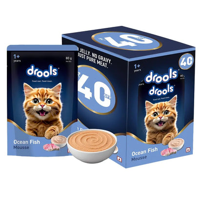 Drools Adult Cat Wet Mousse 80g Pack of 5, Total 400g | Ocean Fish Flavour | Rich in Protein, Hydrating & Easy to Digest | Essential Vitamins & Antioxidants Drools