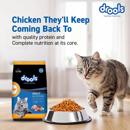 Drools Adult Dry Cat Food 3kg | Real Chicken | Skin Health | Hairball Protection | Vision Support | Complete Nutrition Drools