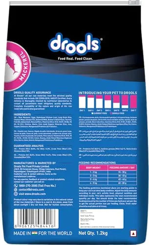 Drools Adult Dry Cat Food, Mackerel Flavour 1.2 Kg Pack Drools