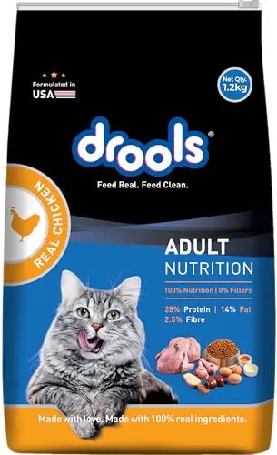 Drools Adult Dry Cat Food, Real Chicken Flavour 1.2 kg Pack Drools