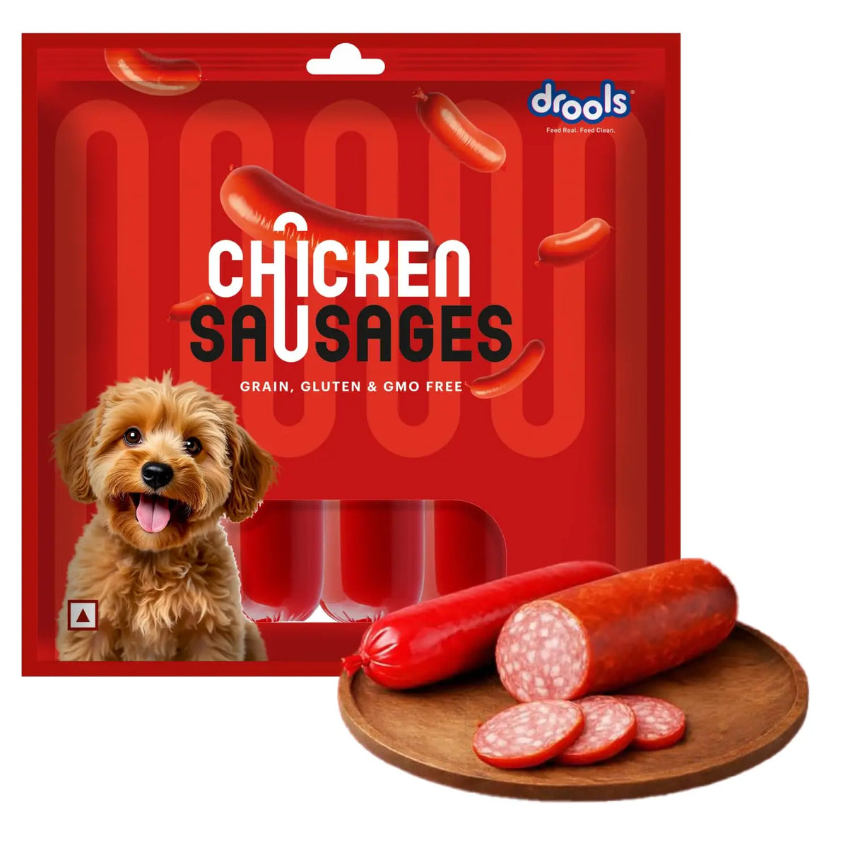 Drools Adult & Puppy Sausage for Dog, 450g | Chicken Flavour | High Protein | Treat & Food Topper | Grain Free | Best for Training & Bonding | No Preservatives Drools