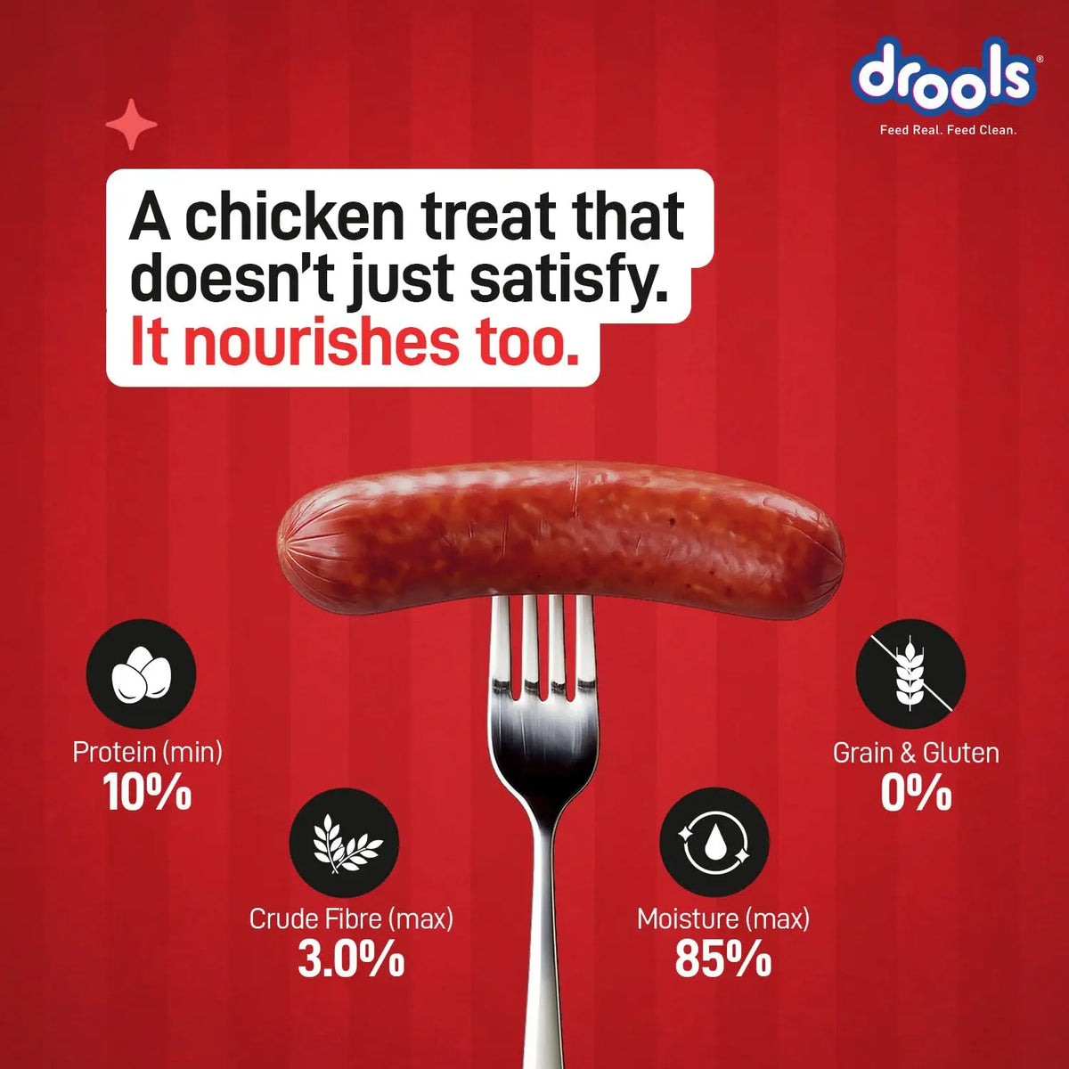 Drools Adult & Puppy Sausage for Dog, 450g | Chicken Flavour | High Protein | Treat & Food Topper | Grain Free | Best for Training & Bonding | No Preservatives Drools