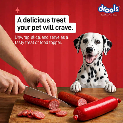 Drools Adult & Puppy Sausage for Dog, 450g | Chicken Flavour | High Protein | Treat & Food Topper | Grain Free | Best for Training & Bonding | No Preservatives Drools