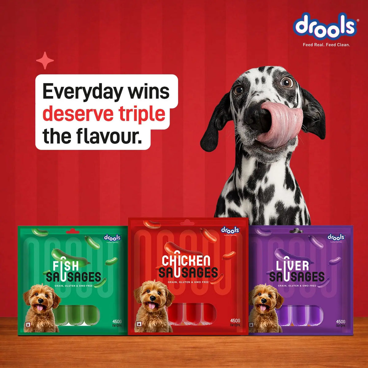 Drools Adult & Puppy Sausage for Dog, 450g | Chicken Flavour | High Protein | Treat & Food Topper | Grain Free | Best for Training & Bonding | No Preservatives Drools