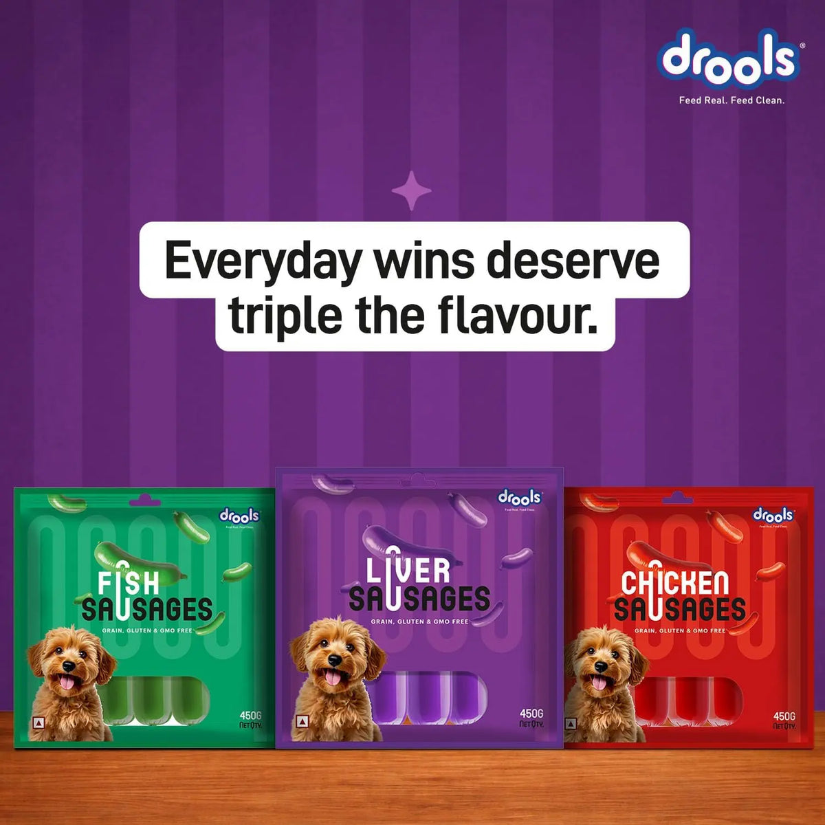 Drools Adult & Puppy Sausage for Dog, 450g | Liver Flavour | High Protein | Treat & Food Topper | Grain Free | Best for Training & Bonding | No Preservatives Drools