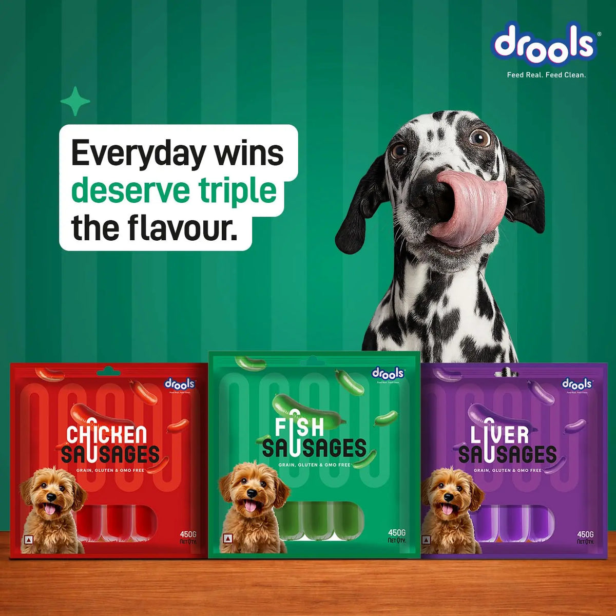 Drools Adult & Puppy Sausage for Dog, 450g | Real Fish Flavour | High Protein | Treat & Food Topper | Grain Free | Best for Training & Bonding | No Preservatives Drools