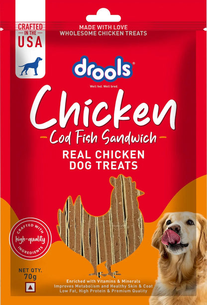 Drools Cod Fish Sandwich Dog Treats, 70gm Pack Drools