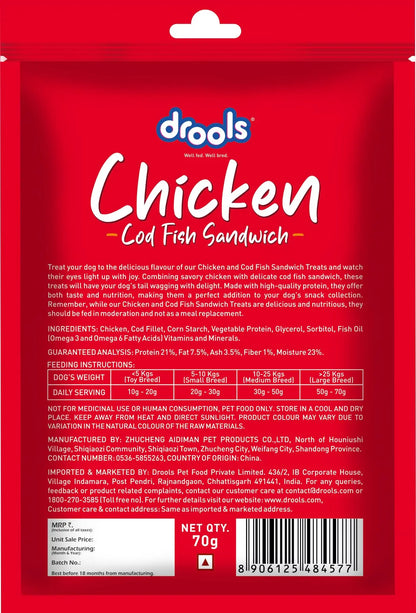 Drools Cod Fish Sandwich Dog Treats, 70gm Pack Drools