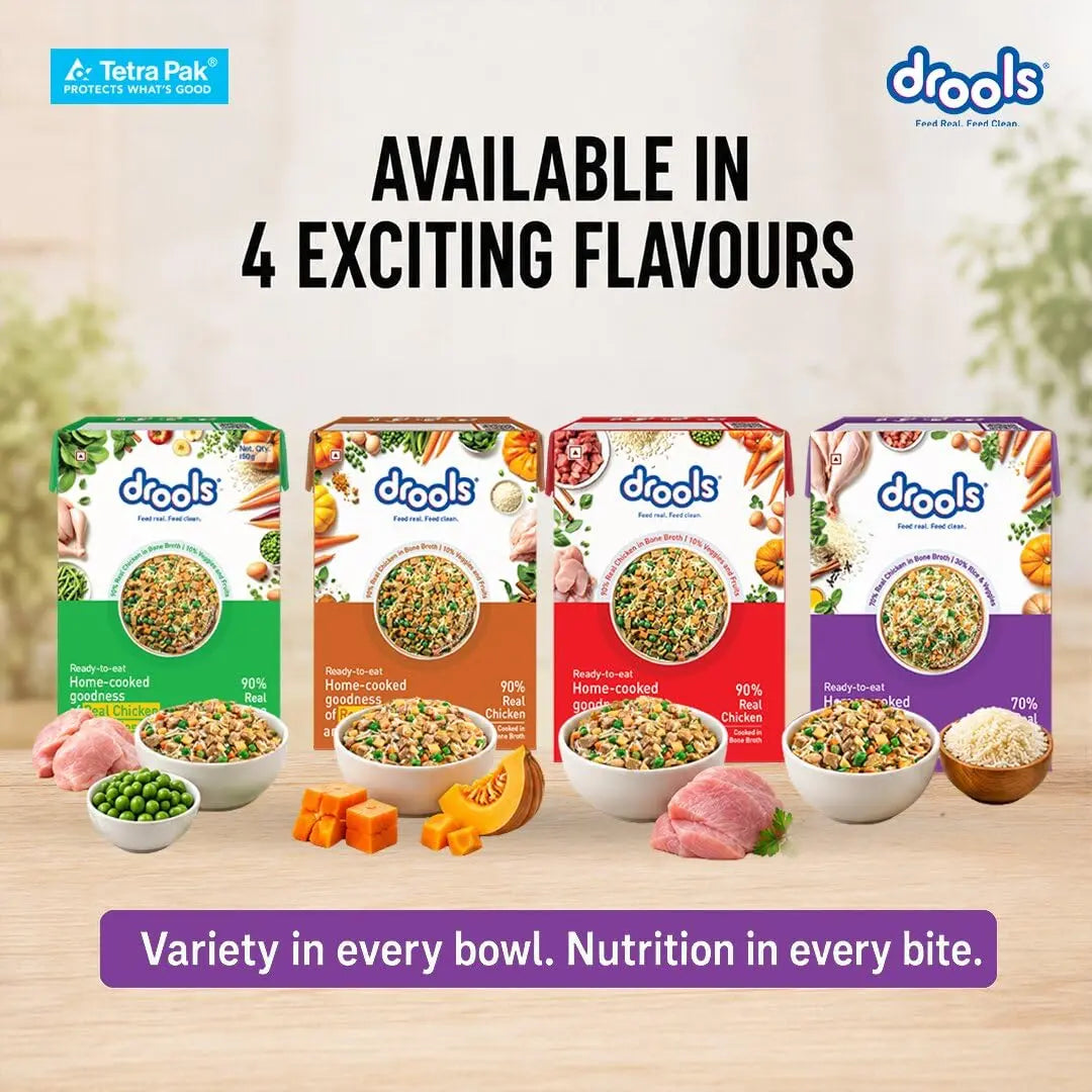 Drools Dog Fresh Food Tetra Pak Real Chicken Biryani, for Adult & Puppy, 150g | High Protein, 90% Real Meat | No Preservatives | Retains Freshness & Flavours | Ready to Serve | One Pack Per Meal Drools