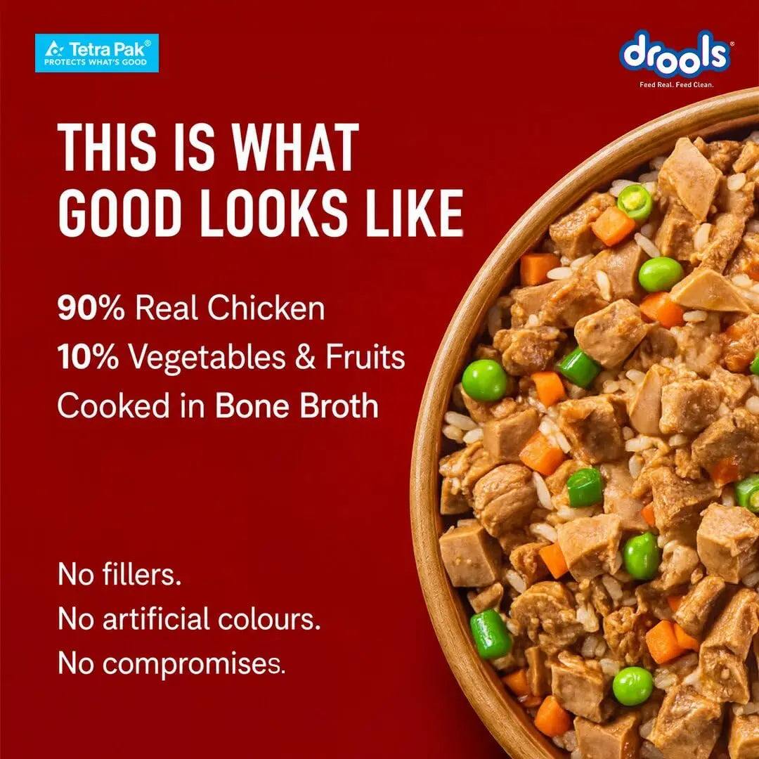 Drools Dog Fresh Food Tetra Pak Real Chicken & Pumpkin, for Adult & Puppy, 350g | High Protein, 90% Real Meat | No Preservatives | Retains Freshness & Flavours | Ready to Serve | One Pack Per Meal Drools
