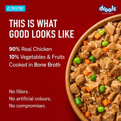 Drools Dog Fresh Food Tetra Pak Real Chicken & Pumpkin, for Adult & Puppy, 350g | High Protein, 90% Real Meat | No Preservatives | Retains Freshness & Flavours | Ready to Serve | One Pack Per Meal Drools