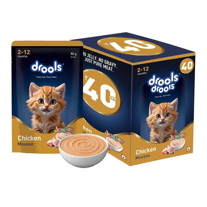 Drools Kitten Wet Mousse 80g Pack of 5, Total 400g | Chicken Flavour | Rich in Protein | Promotes Hydration & Easy to Digest | Packed with Essential Vitamins & Antioxidants Drools