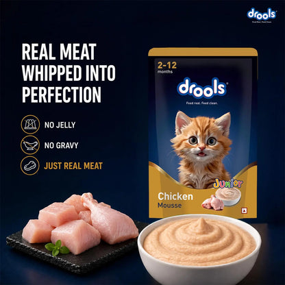 Drools Kitten Wet Mousse 80g Pack of 5, Total 400g | Chicken Flavour | Rich in Protein | Promotes Hydration & Easy to Digest | Packed with Essential Vitamins & Antioxidants Drools