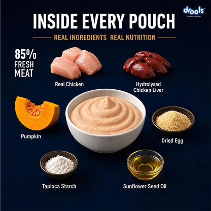 Drools Kitten Wet Mousse 80g Pack of 5, Total 400g | Chicken Flavour | Rich in Protein | Promotes Hydration & Easy to Digest | Packed with Essential Vitamins & Antioxidants Drools