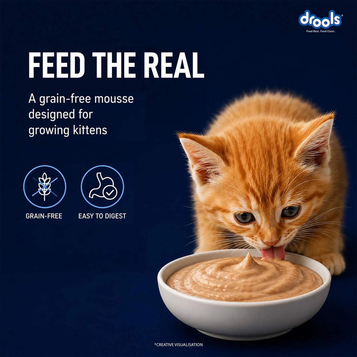 Drools Kitten Wet Mousse 80g Pack of 5, Total 400g | Ocean Fish Flavour | Rich in Protein, Hydrating & Easy to Digest | Essential Vitamins & Antioxidants Drools