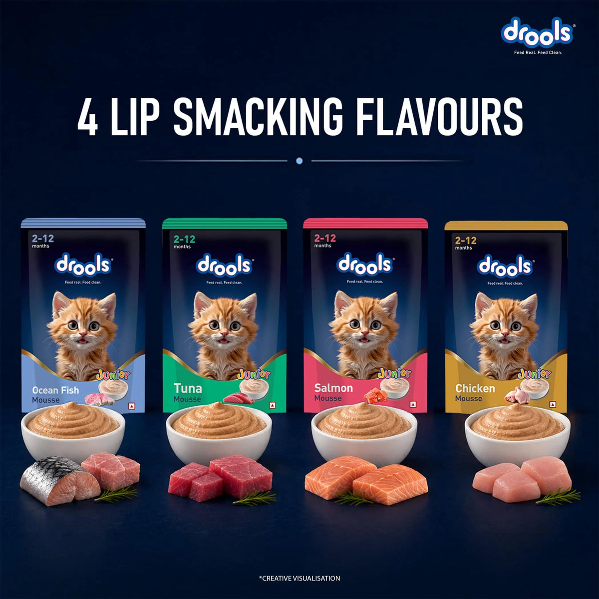 Drools Kitten Wet Mousse 80g Pack of 5, Total 400g | Ocean Fish Flavour | Rich in Protein, Hydrating & Easy to Digest | Essential Vitamins & Antioxidants Drools