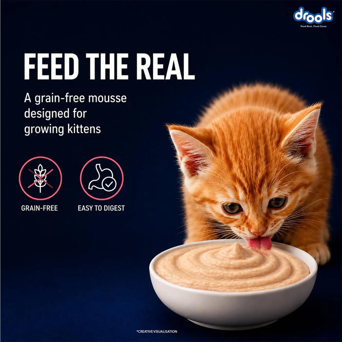 Drools Kitten Wet Mousse 80g Pack of 5, Total 400g | Salmon Flavour | Rich in Protein | Promotes Hydration & Easy to Digest | Packed with Essential Vitamins & Antioxidants Drools